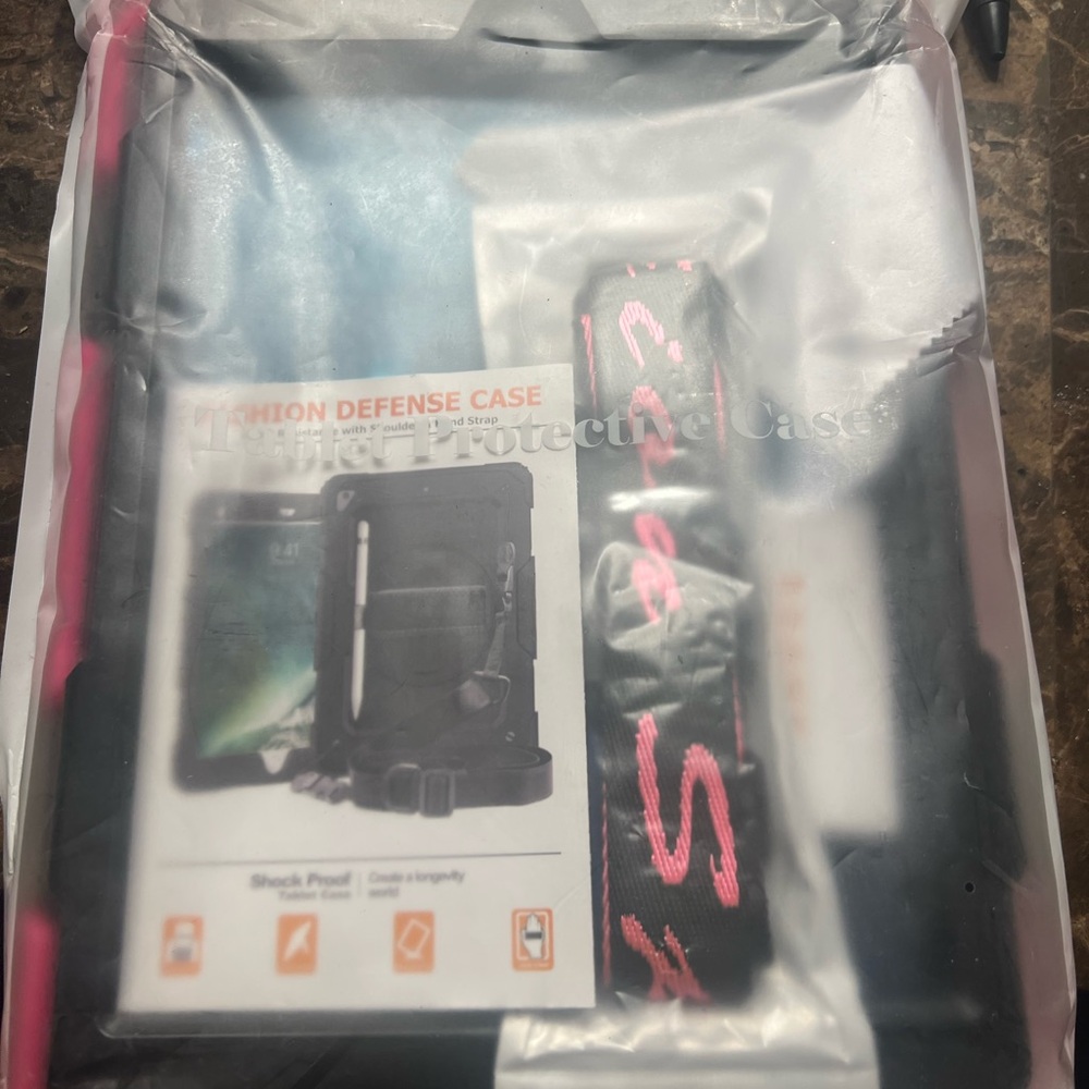 Black and Pink iPad 8th generation Case with Strap